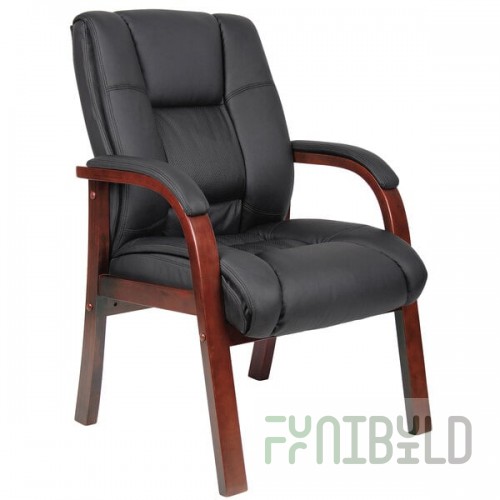 Boss B8999-C Black Mid Back Guest Chair with Cherry Wood Finish