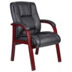 Boss B8999-C Black Mid Back Guest Chair with Cherry Wood Finish