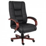 Boss B8999-C Black Mid Back Guest Chair with Cherry Wood Finish