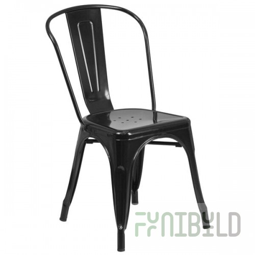 Flash Furniture CH-31230-BK-GG Black Stackable Galvanized Steel Chair with Vertical Slat Back and Drain Hole Seat
