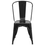 Flash Furniture CH-31230-BK-GG Black Stackable Galvanized Steel Chair with Vertical Slat Back and Drain Hole Seat