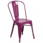 Flash Furniture CH-31230-BK-GG Black Stackable Galvanized Steel Chair with Vertical Slat Back and Drain Hole Seat