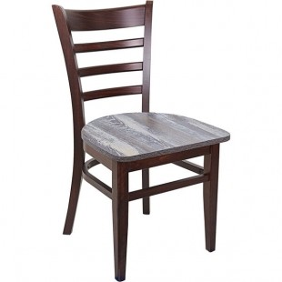 BFM Seating Berkeley Dark Walnut Beechwood Ladder Back Side Chair with Relic Farmhouse Seat