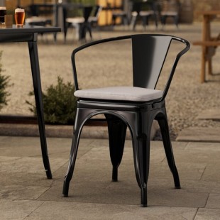 Lancaster Table & Seating Alloy Onyx Black Outdoor Arm Chair with Gray Fabric Magnetic Cushion Lancaster Table & Seating Alloy Onyx Black Outdoor Arm Chair with Gray Fabric Magnetic Cushion