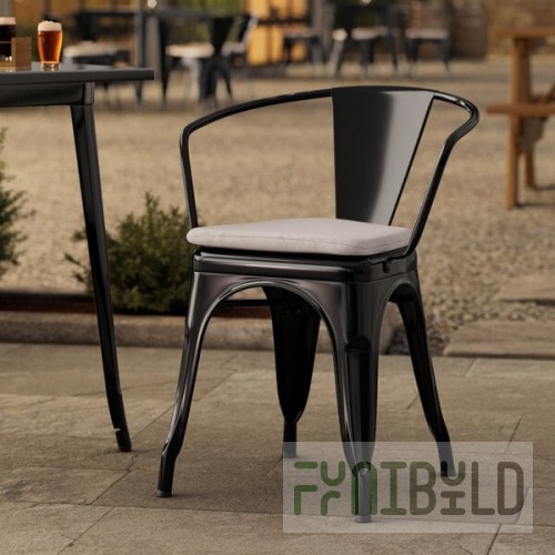 Lancaster Table & Seating Alloy Onyx Black Outdoor Arm Chair with Gray Fabric Magnetic Cushion