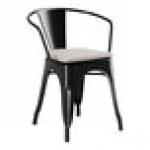 Lancaster Table & Seating Alloy Onyx Black Outdoor Arm Chair with Gray Fabric Magnetic Cushion
