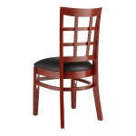 Lancaster Table & Seating Mahogany Finish Wood Window Back Chair with Black Vinyl Seat - Detached Seat Lancaster Table & Seating Mahogany Finish Wood Window Back Chair with Black Vinyl Seat - Detached Seat