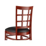 Lancaster Table & Seating Mahogany Finish Wood Window Back Chair with Black Vinyl Seat - Detached Seat Lancaster Table & Seating Mahogany Finish Wood Window Back Chair with Black Vinyl Seat - Detached Seat