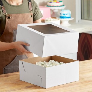 Wilton 12'' x 12'' x 6'' White Corrugated 2-Piece Window Cake / Bakery Box - 2/Pack