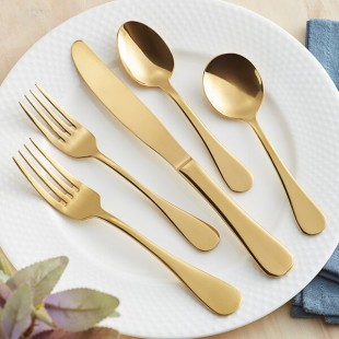 Acopa Vernon Gold 18/0 Stainless Steel Heavy Weight Flatware 5-Piece Set - Sample Acopa Vernon Gold 18/0 Stainless Steel Heavy Weight Flatware 5-Piece Set - Sample