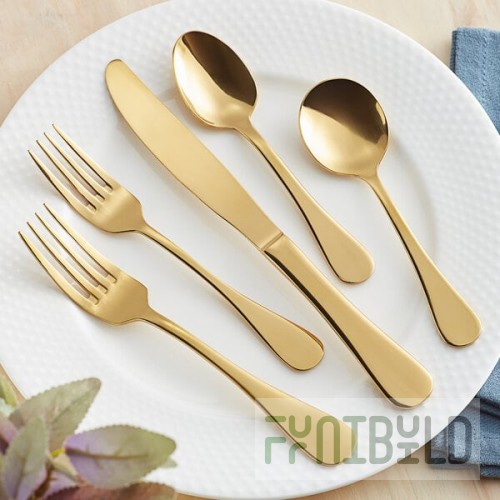 Acopa Vernon Gold 18/0 Stainless Steel Heavy Weight Flatware 5-Piece Set - Sample