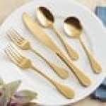 Acopa Vernon Gold 18/0 Stainless Steel Heavy Weight Flatware 5-Piece Set - Sample