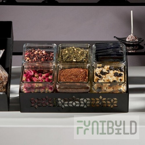 Rosseto SM315 Mosaic Matte Black Steel Holder with 6 Glass Jars