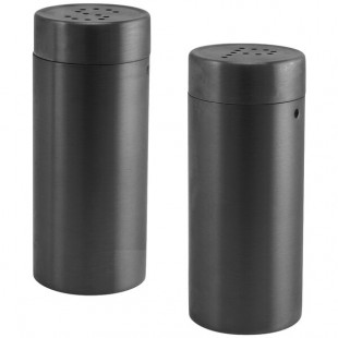 Front of the House 2.5 oz. Matte Black Brushed Stainless Steel Round Salt and Pepper Shaker Set - 6/Case