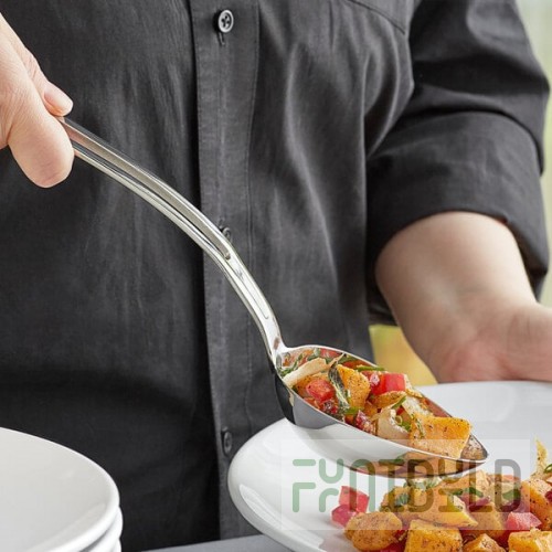 Vollrath 46722 Miramar® 2.66 oz. Stainless Steel Open Handle Solid Oval Serving Spoon