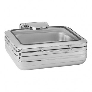 Rosseto De Luxe 6.34 Qt. 2/3 Size Stainless Steel Square Induction Chafer with Glass Lid CP402