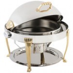 Bon Chef 14009 Elite Round 8 Qt. Dripless Stainless Steel with 24K Gold Accents Roll Top Chafer with Aurora Legs Bon Chef 14009 Elite Round 8 Qt. Dripless Stainless Steel with 24K Gold Accents Roll Top Chafer with Aurora Legs