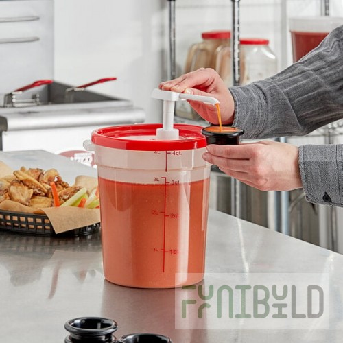 Choice Condiment Pump Kit with 1 oz. Pump and 4 Qt. Round Translucent Container with Red Lid
