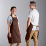Choice Brown Poly-Cotton Front of House Bib Apron with 3 Pockets - 25 Choice Brown Poly-Cotton Front of House Bib Apron with 3 Pockets - 25