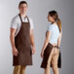 Choice Brown Poly-Cotton Front of House Bib Apron with 3 Pockets - 25 Choice Brown Poly-Cotton Front of House Bib Apron with 3 Pockets - 25