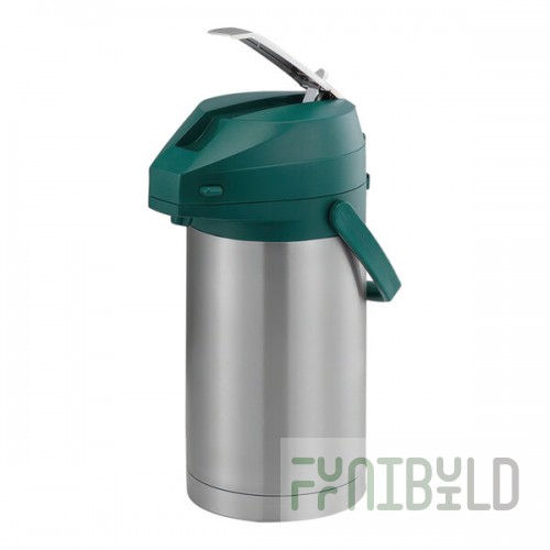 Service Ideas Color-Me-SVAC 3 Liter Brushed Stainless Steel Lined Airpot with Lever and Green Top CTAL30GRN