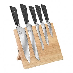 Mercer Culinary 6-Piece Damascus-Style Knife Set with Magnetic Rubberwood Stand M21995