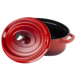 GET CA-009-R/BK Heiss 3.5 Qt. Red Enamel Coated Cast Aluminum Oval Dutch Oven with Lid