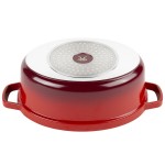 GET CA-009-R/BK Heiss 3.5 Qt. Red Enamel Coated Cast Aluminum Oval Dutch Oven with Lid