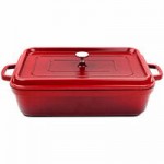 GET CA-009-R/BK Heiss 3.5 Qt. Red Enamel Coated Cast Aluminum Oval Dutch Oven with Lid