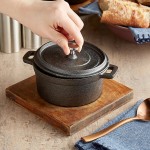 Valor 16 oz. Pre-Seasoned Mini Cast Iron Pot with Square Rustic Chestnut Finish Rubberwood Underliner