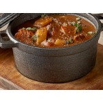 Valor 16 oz. Pre-Seasoned Mini Cast Iron Pot with Square Rustic Chestnut Finish Rubberwood Underliner