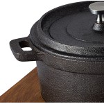 Valor 16 oz. Pre-Seasoned Mini Cast Iron Pot with Square Rustic Chestnut Finish Rubberwood Underliner
