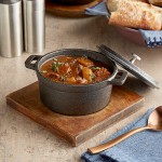 Valor 16 oz. Pre-Seasoned Mini Cast Iron Pot with Square Rustic Chestnut Finish Rubberwood Underliner