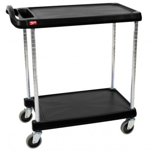 Metro myCart MY2030-24BL Black Utility Cart with Two Shelves and Chrome Posts - 24 Metro myCart MY2030-24BL Black Utility Cart with Two Shelves and Chrome Posts - 24