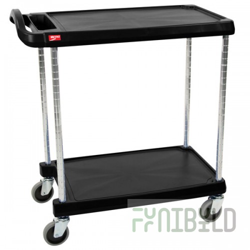 Metro myCart MY2030-24BL Black Utility Cart with Two Shelves and Chrome Posts - 24