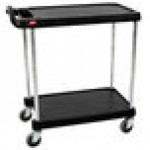 Metro myCart MY2030-24BL Black Utility Cart with Two Shelves and Chrome Posts - 24