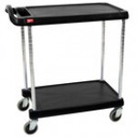 Metro myCart MY2030-24BL Black Utility Cart with Two Shelves and Chrome Posts - 24