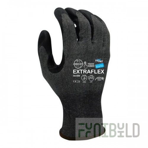Armor Guys Extraflex 04-550-L Dark Gray 18 Gauge A5 Gloves with Black HCT Nano-Foam Nitrile Palm Coating - Large