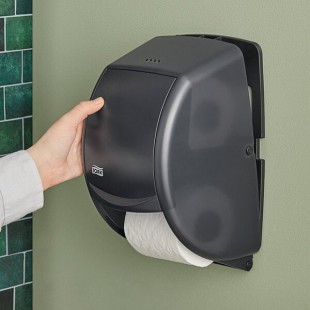 Tork 55TR Smoke Twin Standard Double Roll Vertical Toilet Paper Dispenser T24