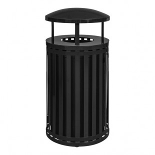 Ex-Cell Kaiser SCTP-40 D ND BLK Streetscape Black Gloss 45 Gallon Round Outdoor Trash Can with Canopy