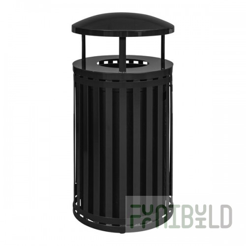 Ex-Cell Kaiser SCTP-40 D ND BLK Streetscape Black Gloss 45 Gallon Round Outdoor Trash Can with Canopy