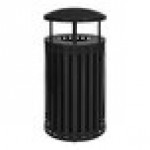 Ex-Cell Kaiser SCTP-40 D ND BLK Streetscape Black Gloss 45 Gallon Round Outdoor Trash Can with Canopy