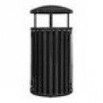 Ex-Cell Kaiser SCTP-40 D ND BLK Streetscape Black Gloss 45 Gallon Round Outdoor Trash Can with Canopy