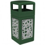 Commercial Zone 732926099 42 Gallon Green Square Trash Can with Stainless Steel Intermingle Panels and Dome Lid