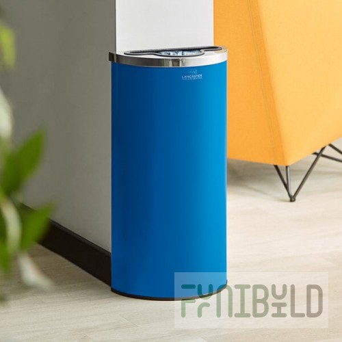 Lancaster Table & Seating 8 Gallon Blue Powder-Coated Metal Half Round Decorative Trash Can with Mixed Recycle Lid