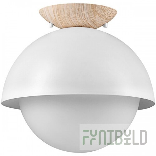Globe Industrial Luxe Matte White / Faux Wood Flush Mount Light - 120V, 60W
