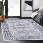 Abani Molana Collection 4' x 6' Gray / Cream Vintage Folk Area Rug Abani Molana Collection 4' x 6' Gray / Cream Vintage Folk Area Rug