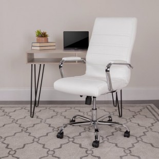 Flash Furniture GO-2286H-WH-GG High-Back White Leather Swivel Office Chair with Chrome Base and Arms Flash Furniture GO-2286H-WH-GG High-Back White Leather Swivel Office Chair with Chrome Base and Arms