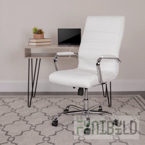 Flash Furniture GO-2286H-WH-GG High-Back White Leather Swivel Office Chair with Chrome Base and Arms