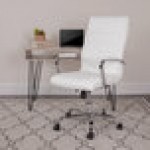 Flash Furniture GO-2286H-WH-GG High-Back White Leather Swivel Office Chair with Chrome Base and Arms Flash Furniture GO-2286H-WH-GG High-Back White Leather Swivel Office Chair with Chrome Base and Arms